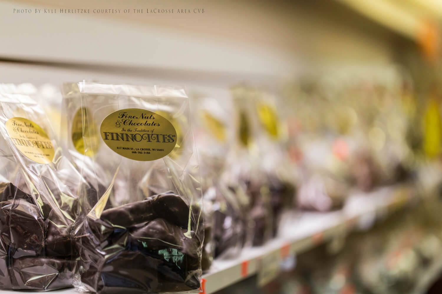 chocolates wrapped in plastic on a shelf