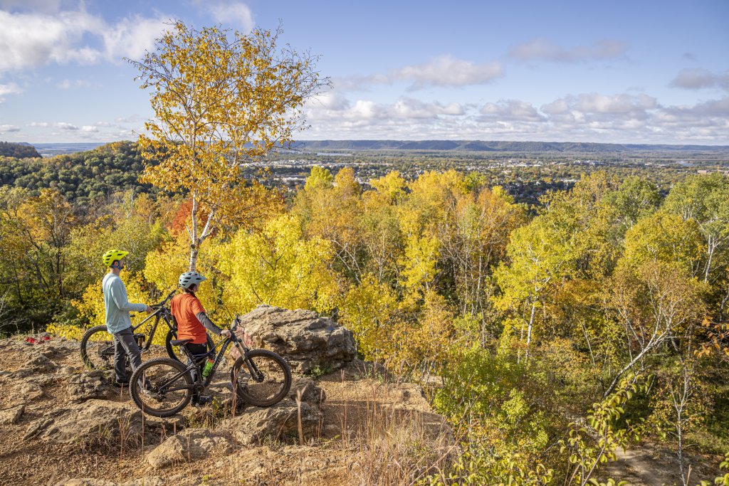 Biking to an overlook among the bluffs viewing the fall colors