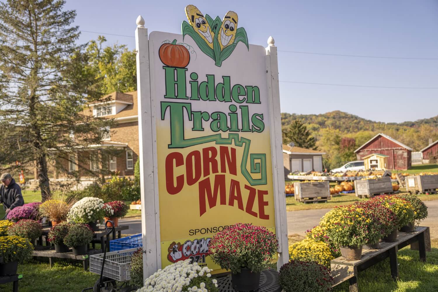 Hidden trails corn maze sign