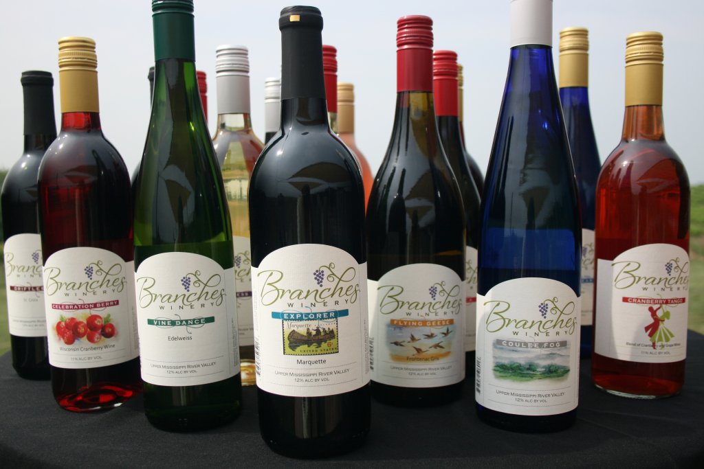 a group of wine bottles