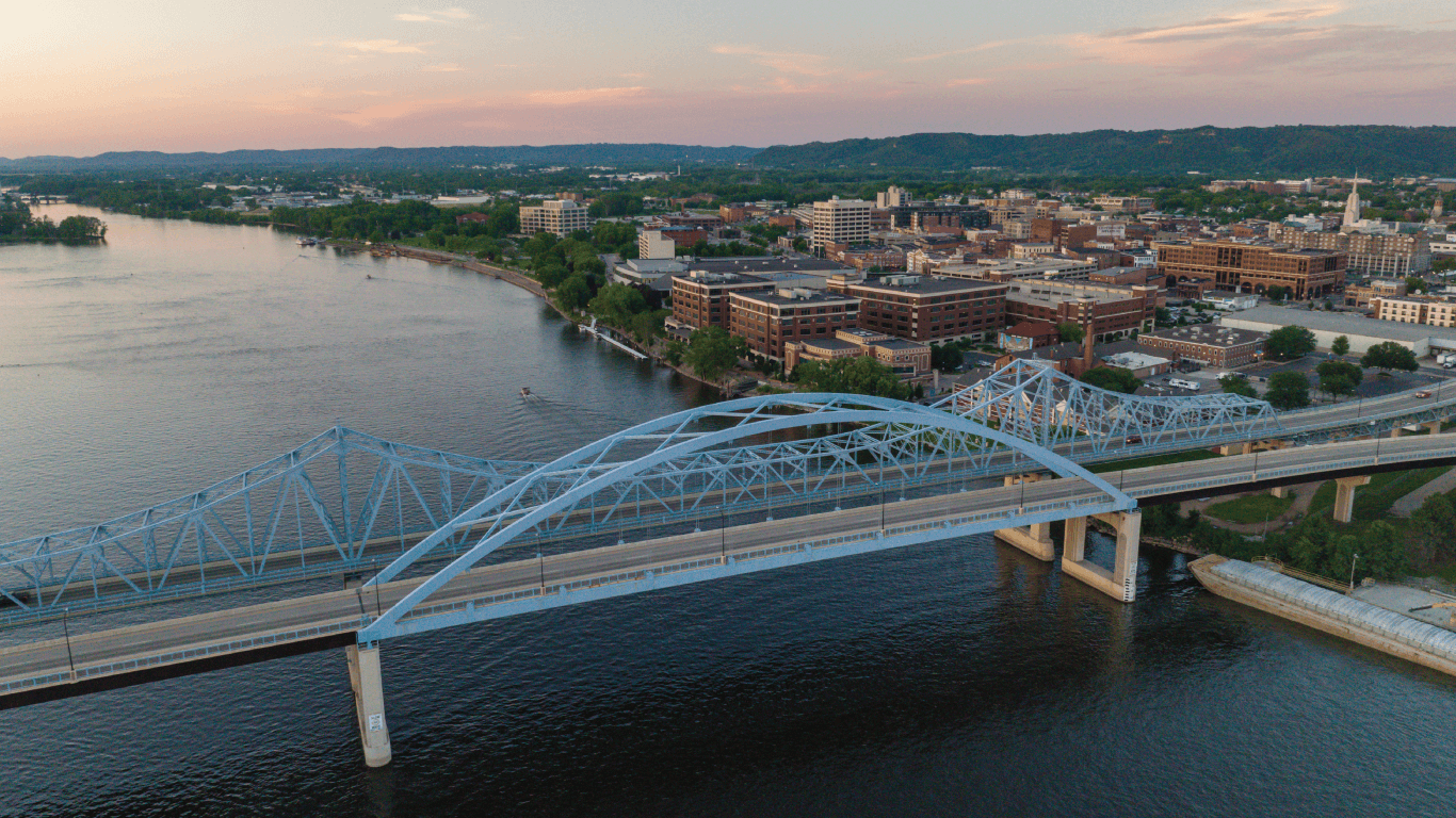 An aerial view of the Wisconsin river bridge