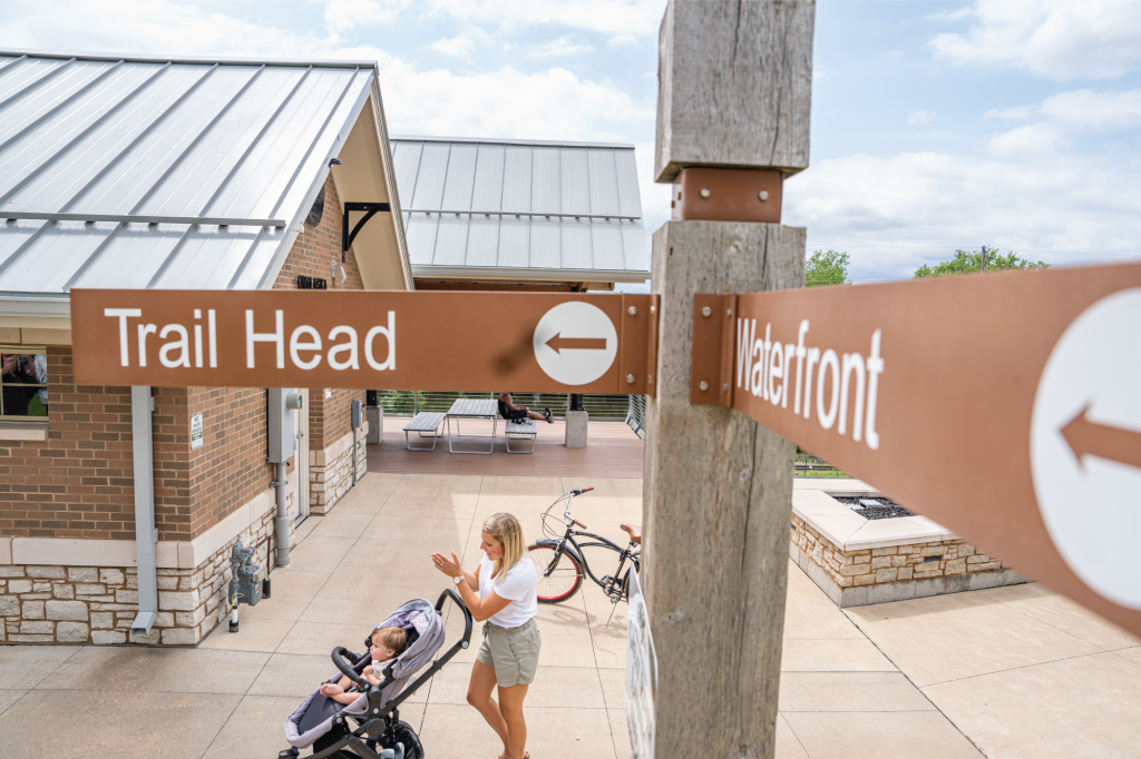 Great River Landing, Onalaska Wisconsin, state trail head, mother and son summer, accessible trails, mississippi river, lake onalaska