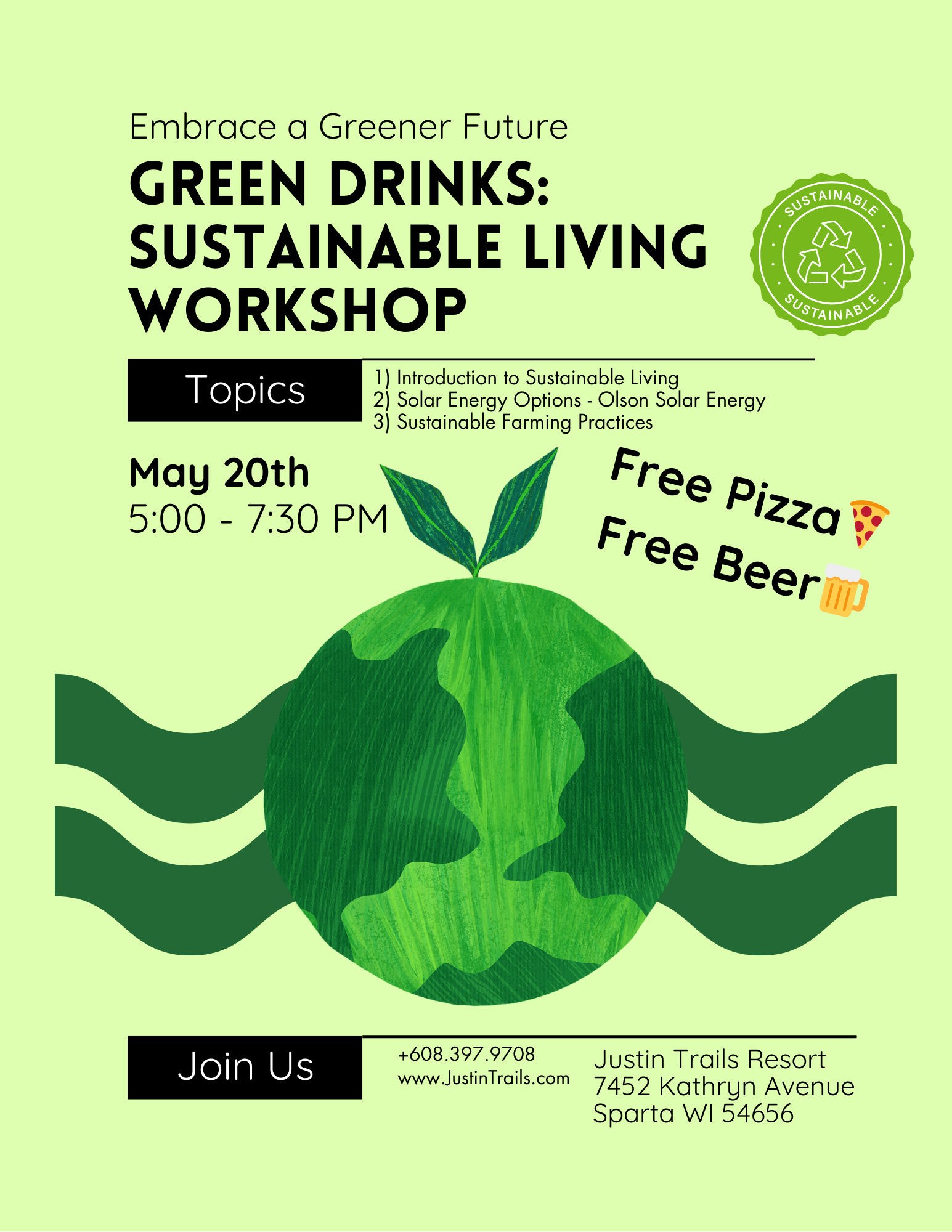 Green Drinks sustainable living workshop Flyer