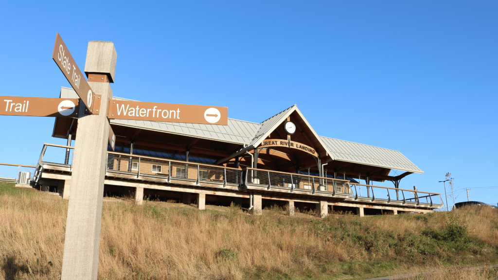 The Trailhead at the Great River Landing in the Fall