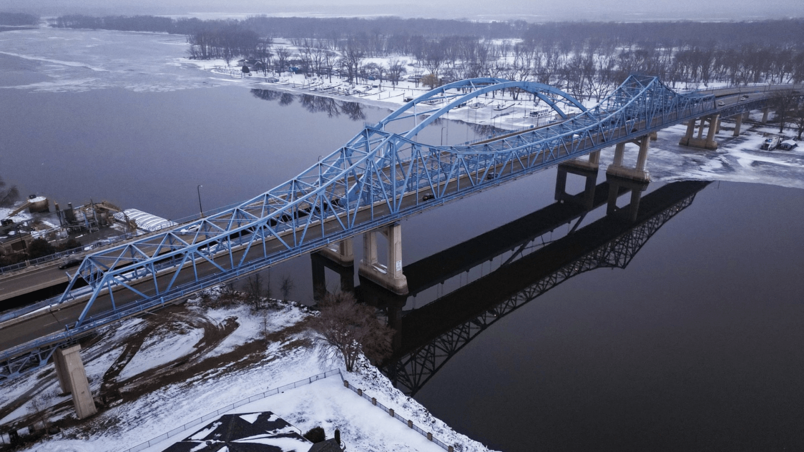 The Big Blue Bridge in the winter