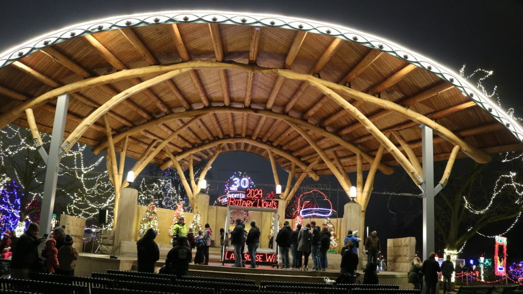 La Crosse Events Calendar The Riverside Park Bandshell lit up at Rotary Lights Holiday Display