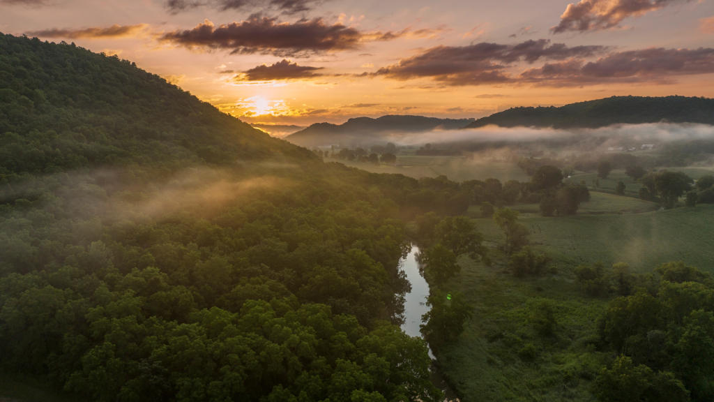 Driftless region bluffs during sunrise