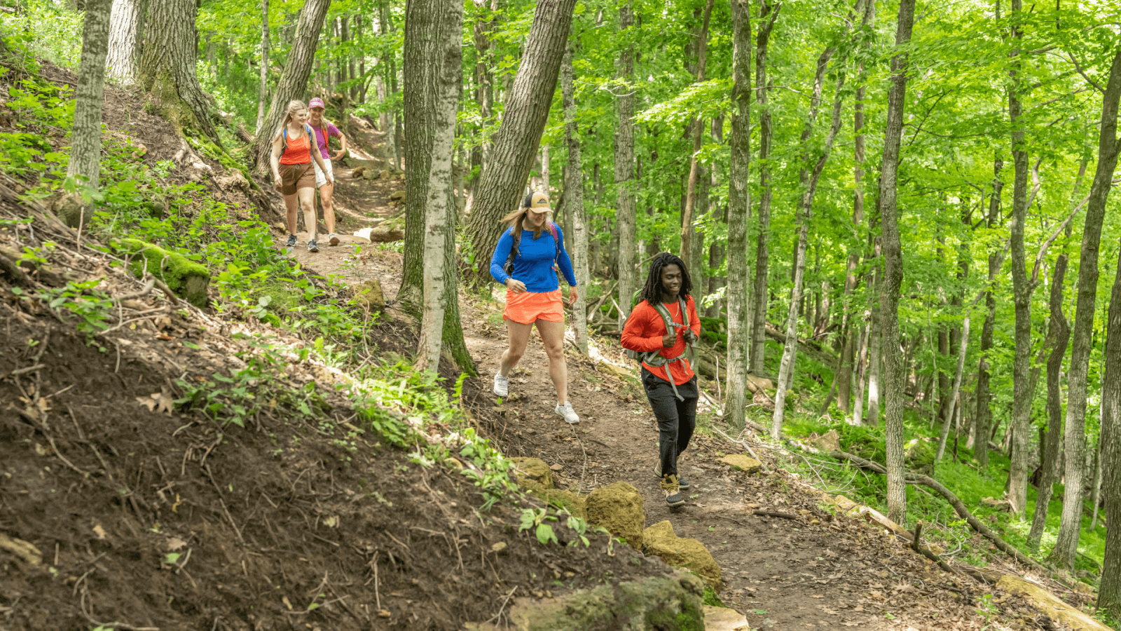 Hiking in the La Crosse Region People hiking the Hixon Trails