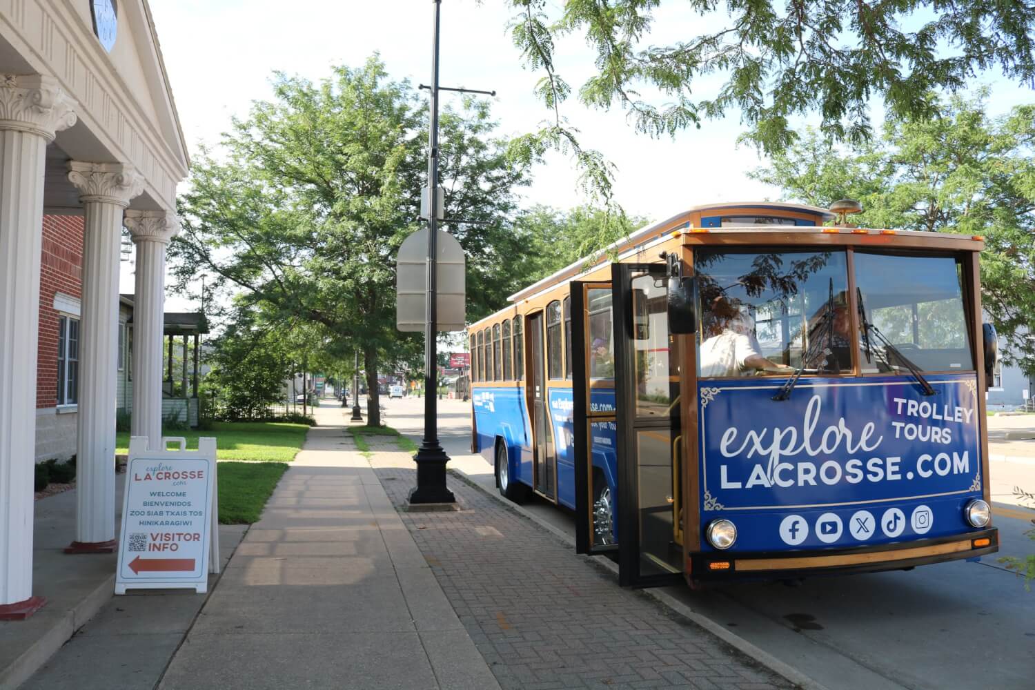 Historic Trolley Tours Photo of the Explore La Crosse Trolley in front of Explore La Crosse